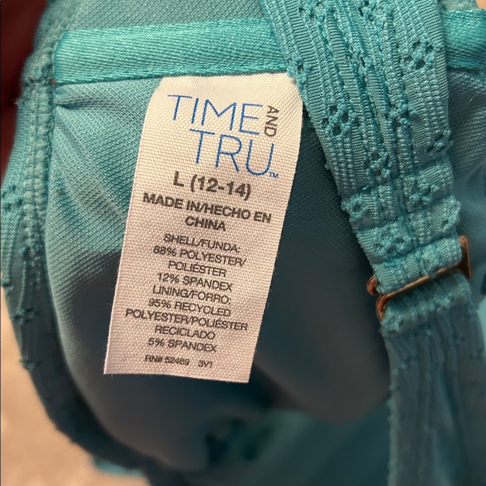 Time and Tru Turquoise Bandeau Bikini Large 12-14 - Picture 3 of 9